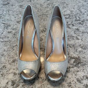 ALDO Silver Peep Toe Heels for Women
